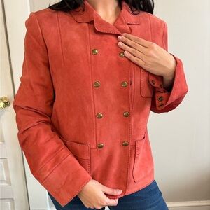 Y2K Women's Suede Rust Leather Jacket - Size 6 (Small)